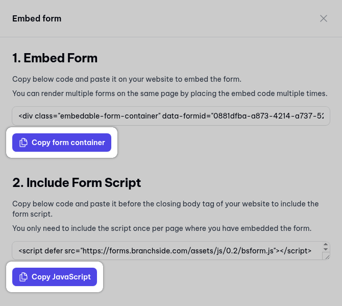 Copy code snippets