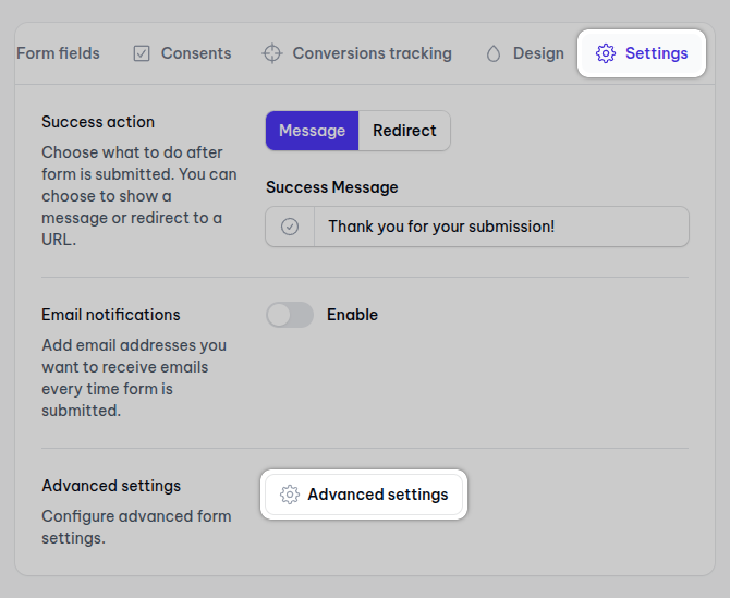 Accessing Advanced Settings