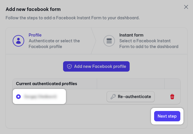 Select Facebook profile