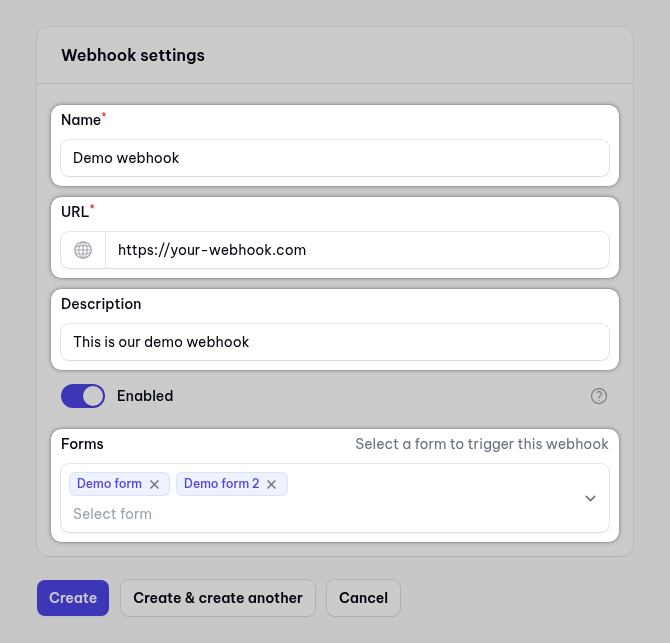 Enter your webhook details
