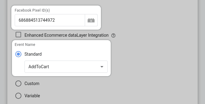 GTM Facebook pixel standard event AddToCart