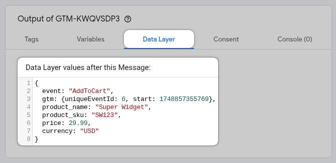 GTM Preview Data Layer Tab