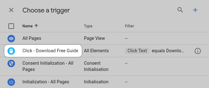 GTM Choose a trigger Click