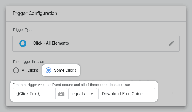 GTM All Elements - Some Clicks option