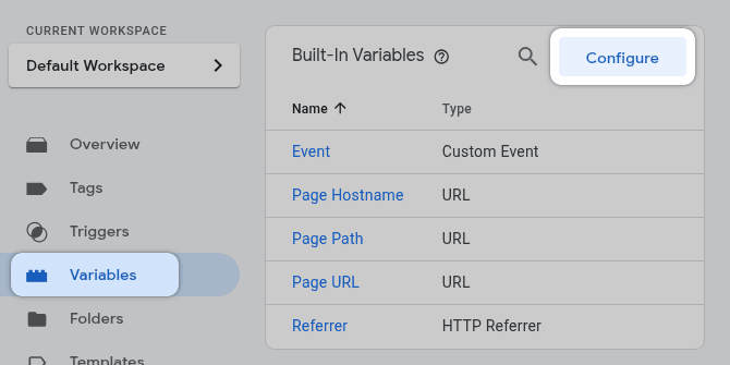 GTM configure Build-In Variables