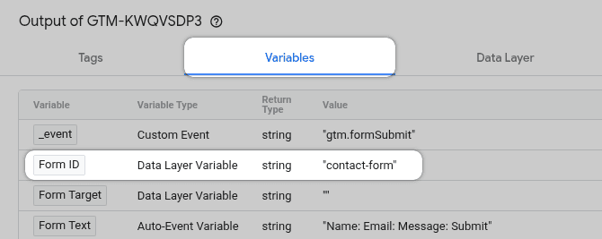 GTM Preview mode Variables