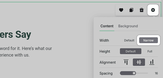MailerLite narrow width setting