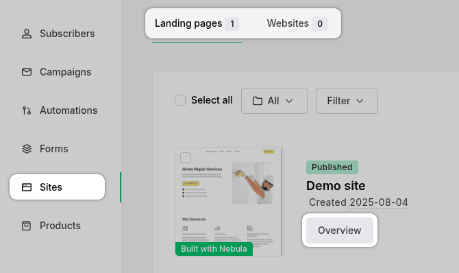 Mailerlite overview site