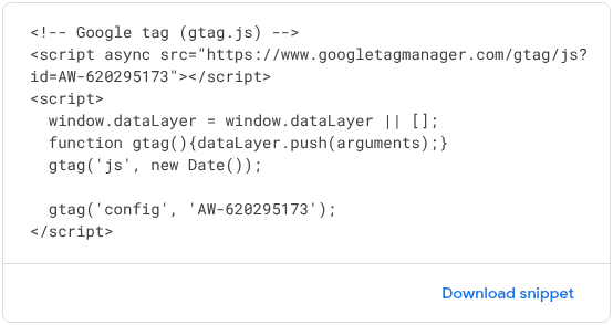 Google Ads gtag.js code snippet