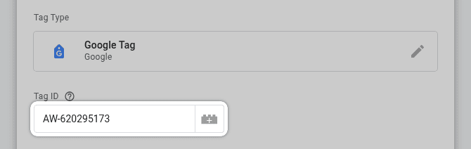 Paste Google Ads Tag ID To the GTM Tag Settings