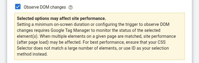 GTM Element Visibility Trigger Settings