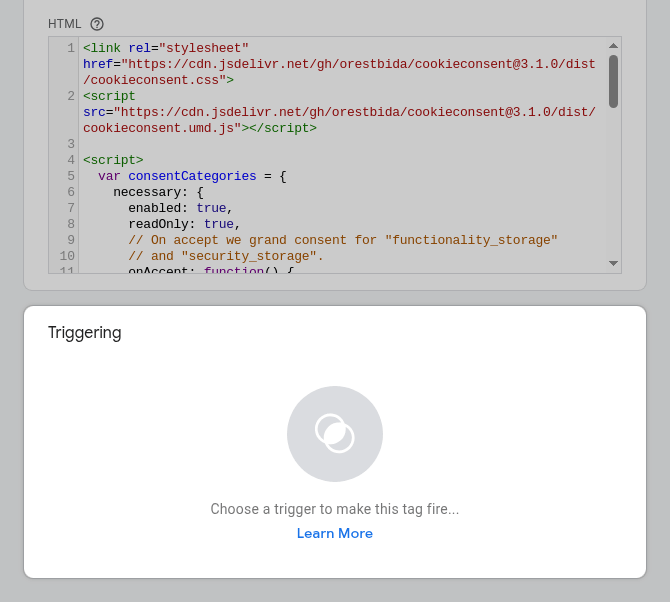 Add triggering for you Tag in Google Tag Manager for Consent Mode V2