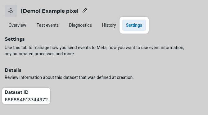 Dataset ID in Events Manager