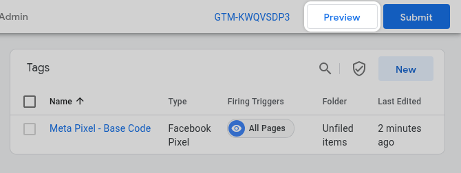 GTM Preview button