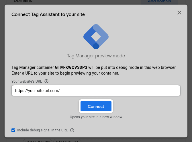 GTM Connect to your URL