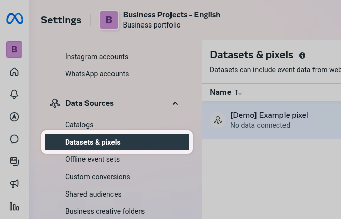Select business portfolio Datasets and pixels