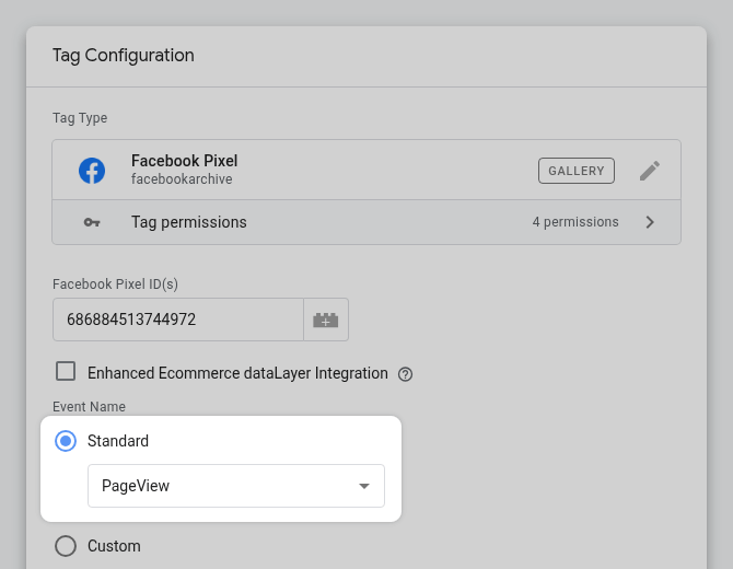 Facebook standard event PageView tracking in GTM