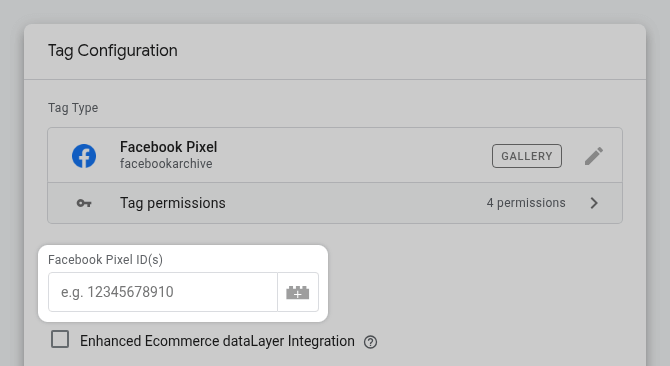 GTM Tag Configuration: Facebook Pixel ID