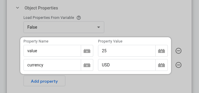 GTM Facebook Pixel Object Properties Names and Values