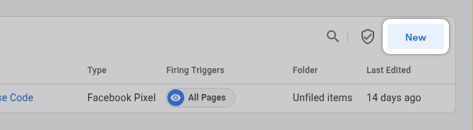 GTM New Tag Button